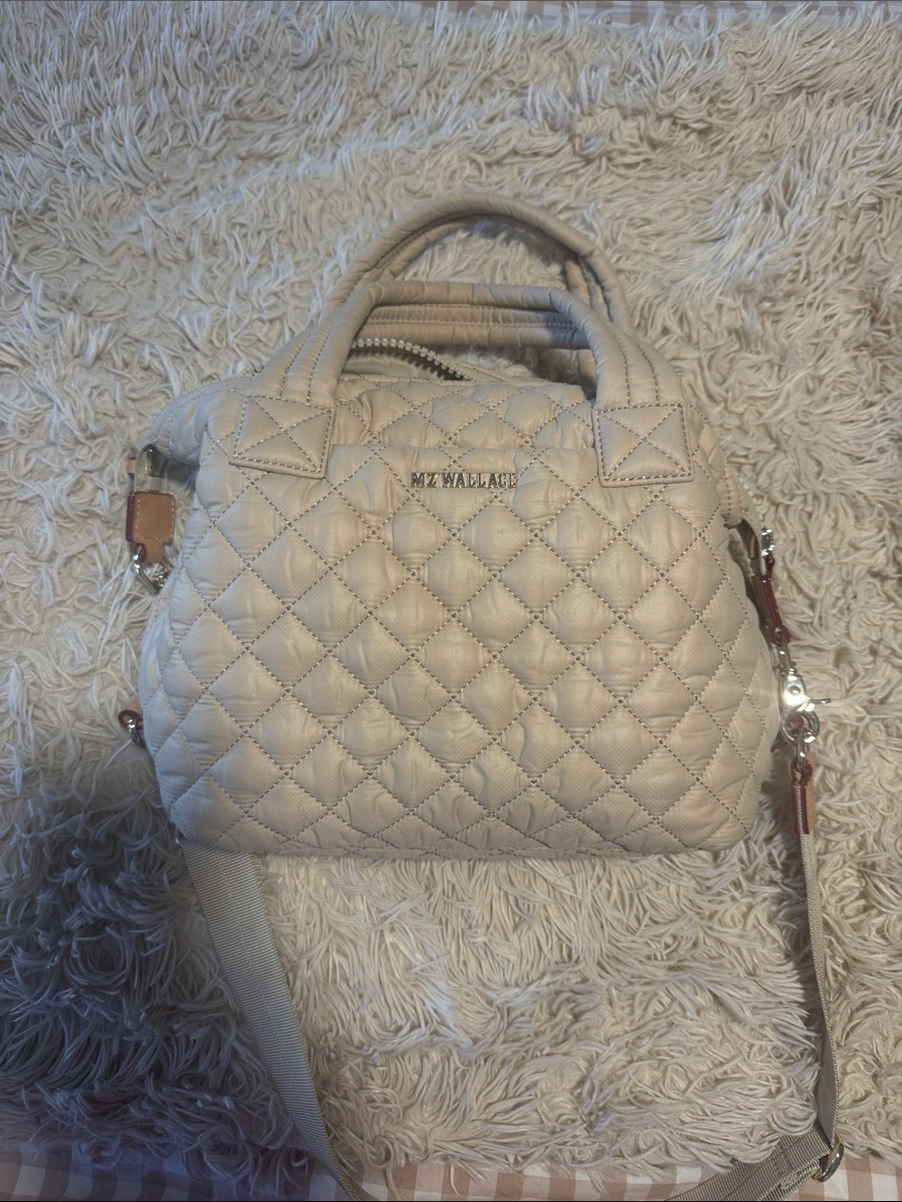 MZ Wallace Quilted Small Sutton Deluxe in Color “Buff” with Tan Accents